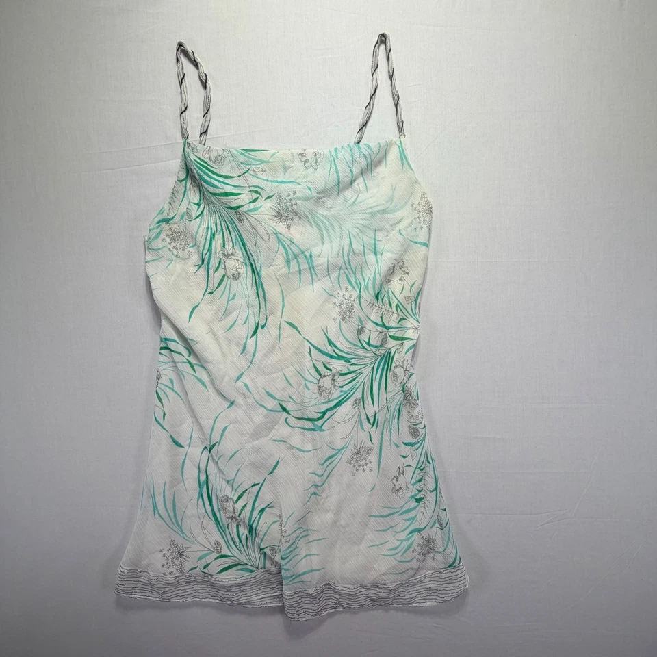 Top Camisola Oscar de la Renta Etiqueta Rosa Mezcla Seda Verde Estampado Floral Talla M Foto 2 de 4