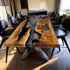 Schwarze Epoxidharz Tischplatte Live Edge Holz Esszimmer Büro Hotel