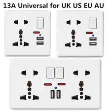 Universal 13A Double Wall Plug Socket 2 Gang 2 USB Charger Port Outlets Plate UK
