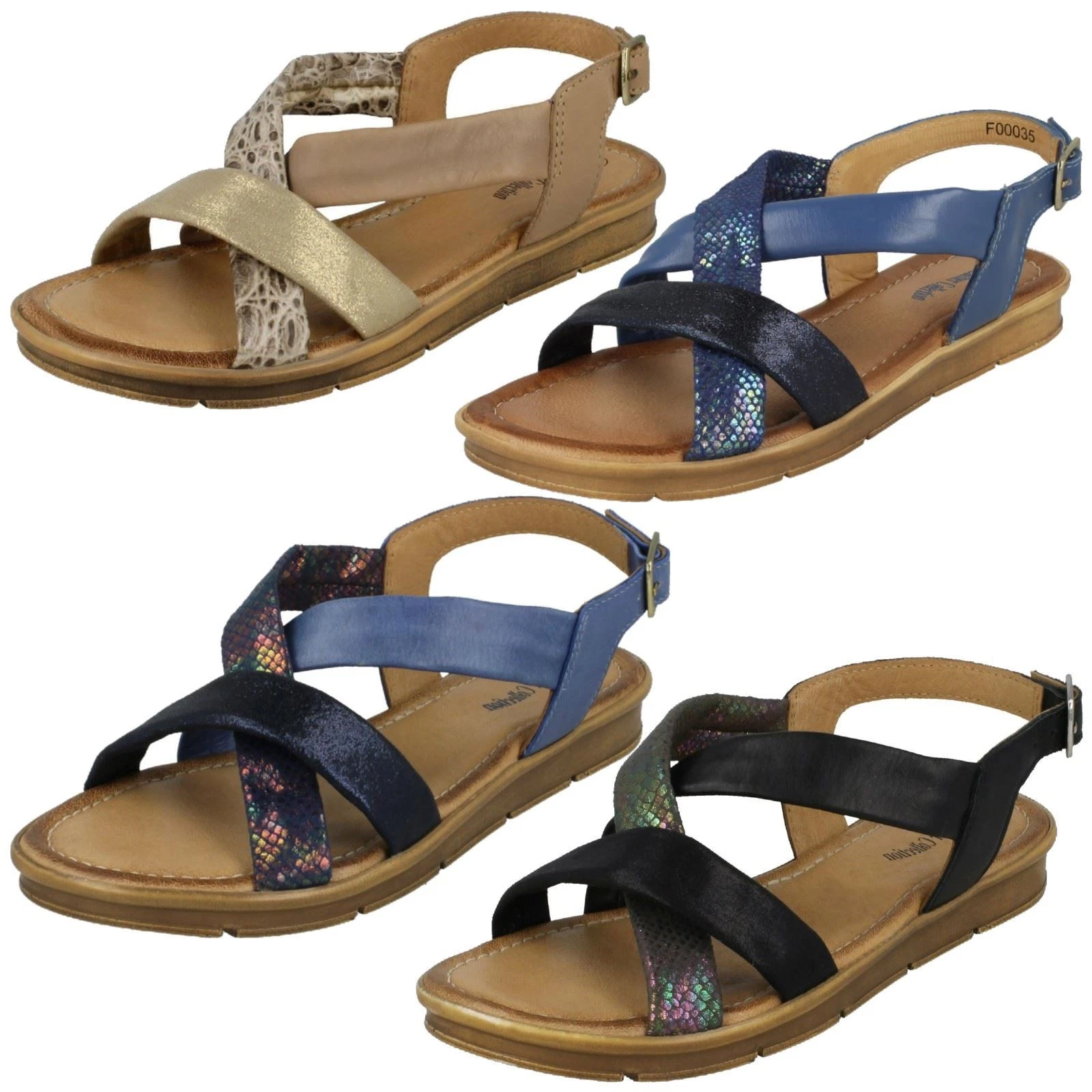 Ladies Leather Collection Flat Slingback Sandals *F0R0035*