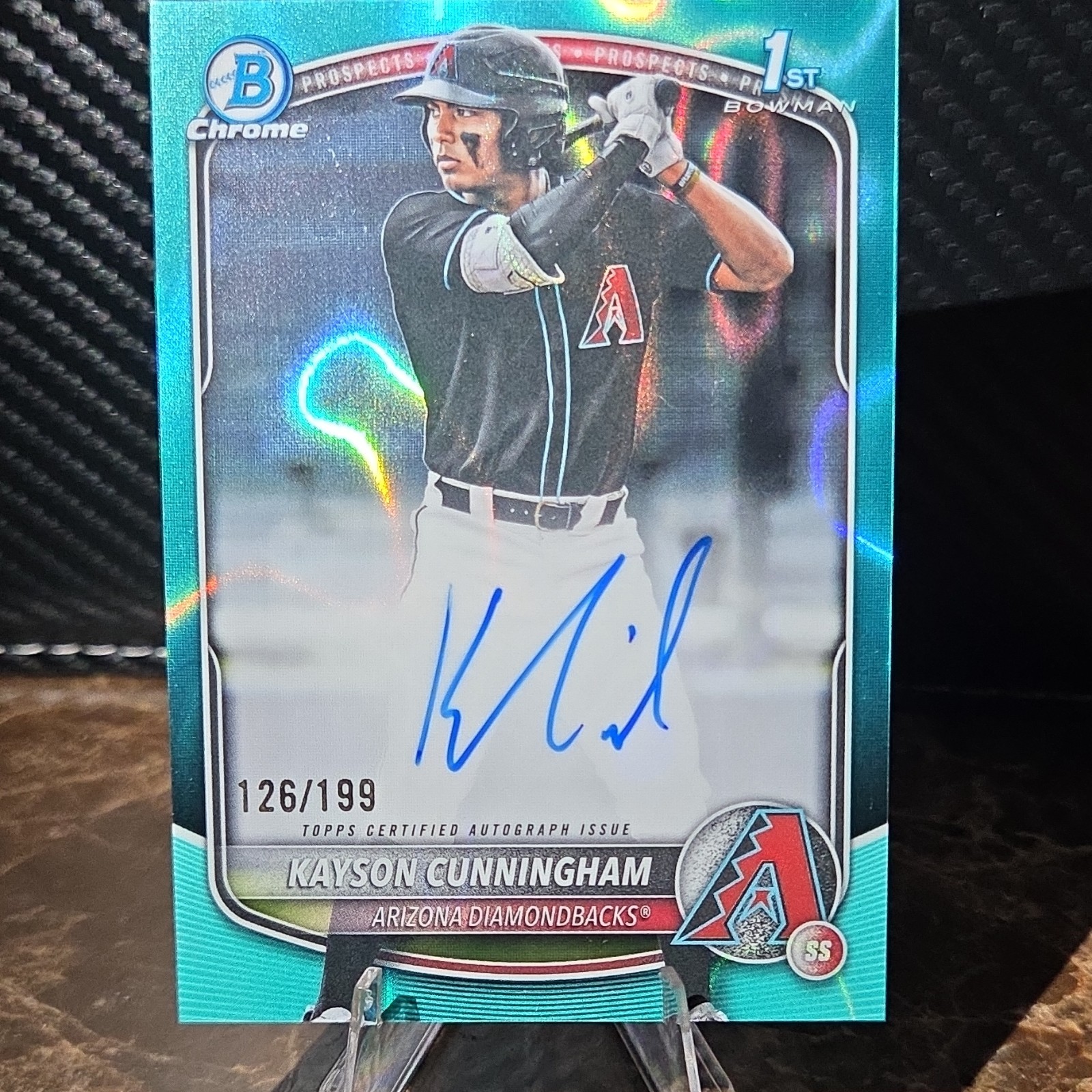 2025 Bowman Draft Chrome Kayson Cunningham 1st Auto RC Aqua Lava /199