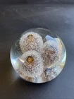 Vintage Murano Italy Art Glass Paperweight Controlled Bubble 3 Flowers