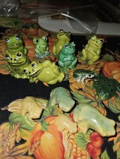 VTG Lot 13 Mini Frogs Figurines Lot 1980s-90s Assorted Stone, Ceramic & Plastic
