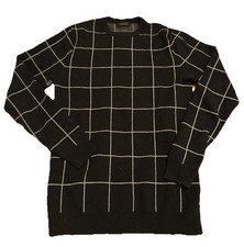 Zara Man Mens Medium Black White Stripe Plaid Crew Neck Knit Cozy Sweater