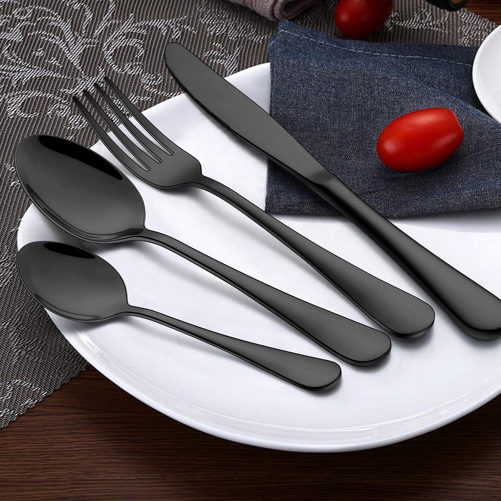 48-Piece Black Silverware Set for 8, Stainless Steel Cutlery Utensils Kitchen