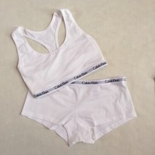 NEW Calvin Klein White Bralette Boyshort Set CK Logo 2 Pc S M L
