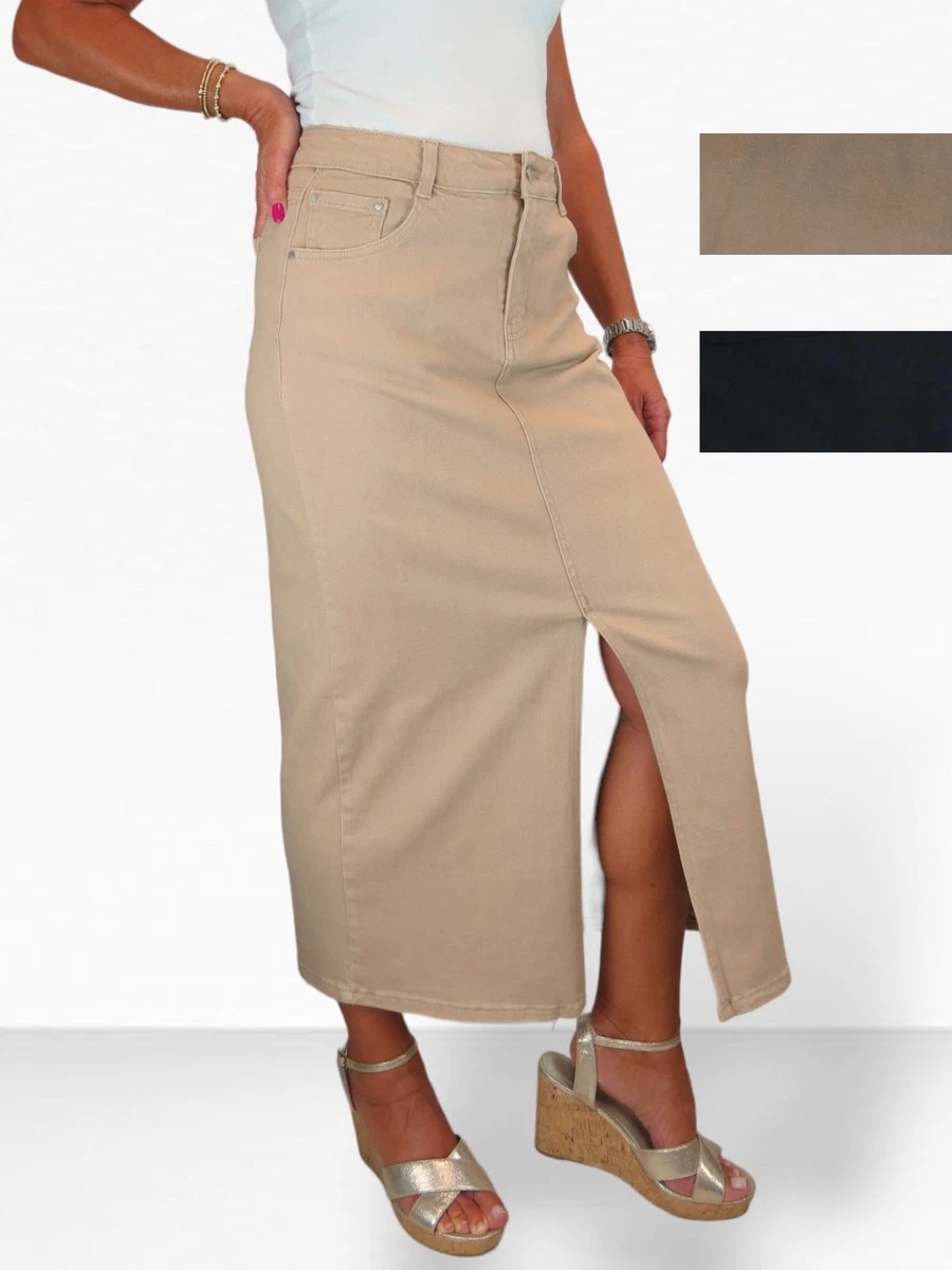 Cotton stretch maxi outlet skirt