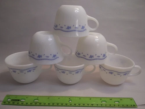 Vintage Corning Pyrex Morning Blue Flowers Tea Coffee Cups set 6