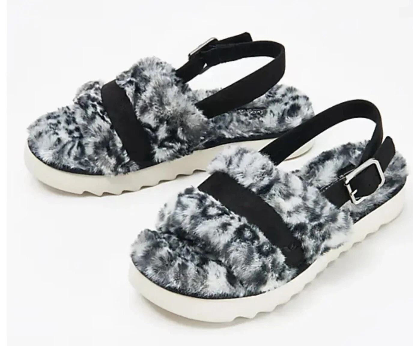 Sandali Koolaburra by UGG regolabili slide fuzz'd out ghepardo bianco taglia 8 nuovi