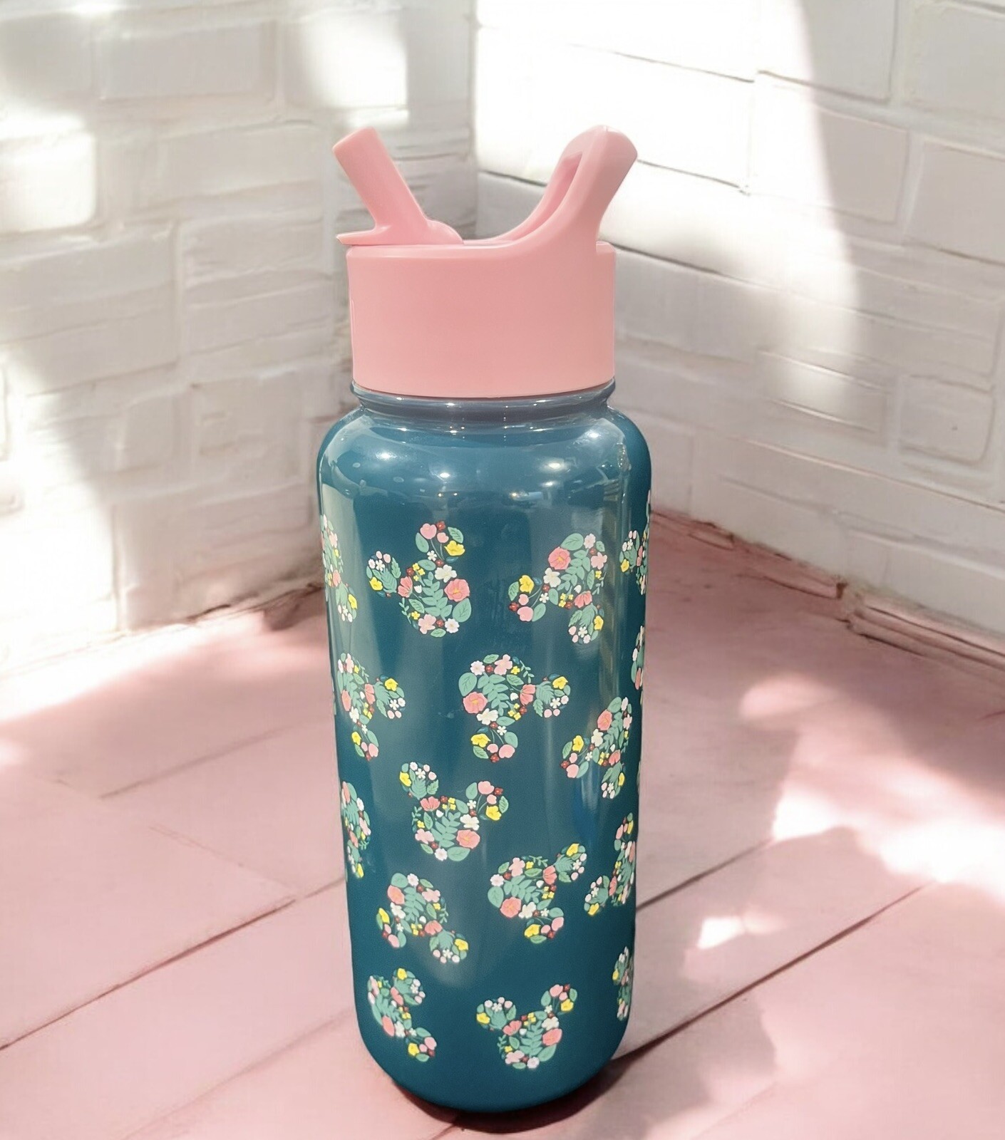 Floral Modern Mickey Mouse 32oz Stainless Steel Water Bottle with Straw Lid