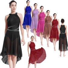 Women Leotard Ballet Dancewear Latin Dress Asymmetrical Hem Contemporary Ruched
