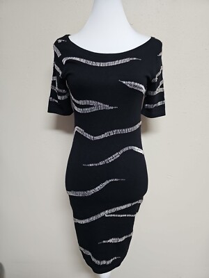 MODA INTERNATIONAL Women's Dress Short Sleeve Round Neck Black Color.Size S