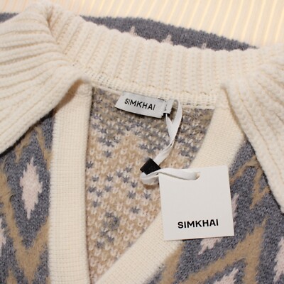 Simkhai NWT Fairisle Collared Sweater Size XS in Ivory/Multi Wool/Cashmere Blend