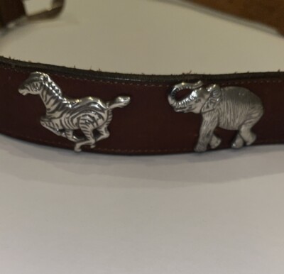 VTG Honest 60407 Wild Animal Leather Belt Rhino Turtle Zebra 