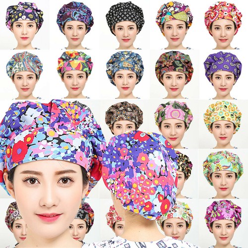 Womens/Mens Florals Printed Cap Scrub Hat/Cap Head Wear Adjustable Accessories - Picture 4 of 660