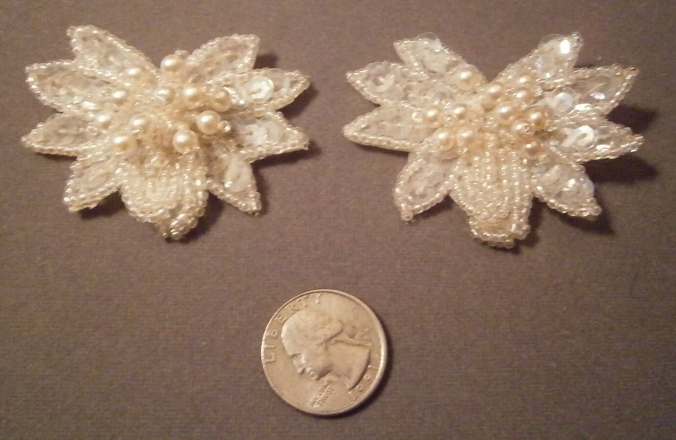 Clips formales de boda florales lentejuelas con cuentas de semillas de perlas sintéticas blancas vintage Foto 3 de 4