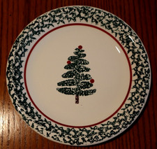 2pcs Furio Christmas Tree - Sponge Decorated Holiday Dinner Plate 10 1/4" Italy