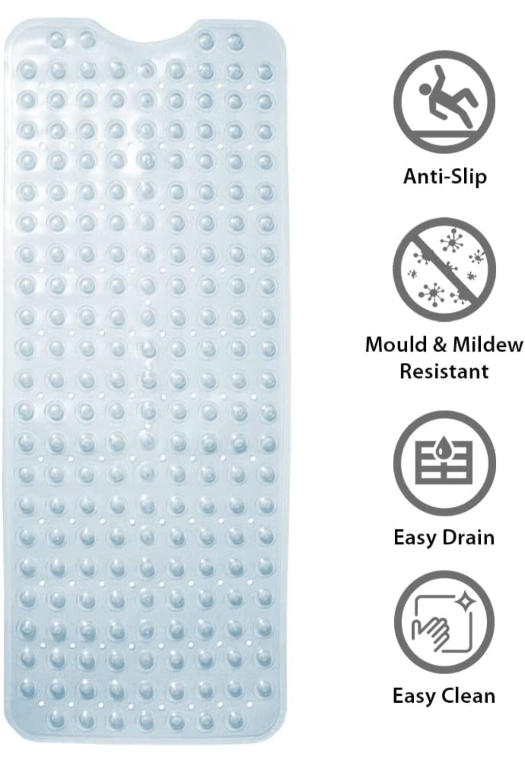 Long Bath Mat Bathtub PVC NonSlip Anti Mould Shower Mat with Drain