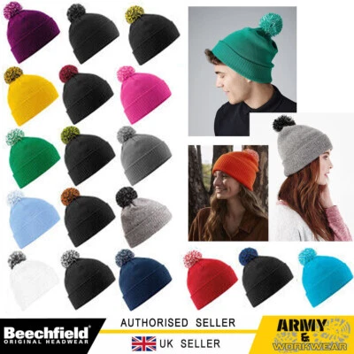 Beechfield Bonnet Bonnet-Bobble Homme Tricot Côtelé 100% Acrylique Hiver - Photo 1/4