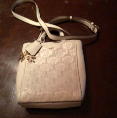 donna karen small white leather crossbody handbag