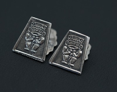 Mayan Silver Cufflinks 900 Chain Link Style Double Sided Gift Mens Aztec Mexico 