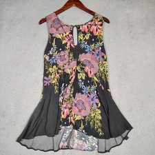Free People Backyard Mini Dress Women's Small Black Floral Hi-Low Hem Sleeveless