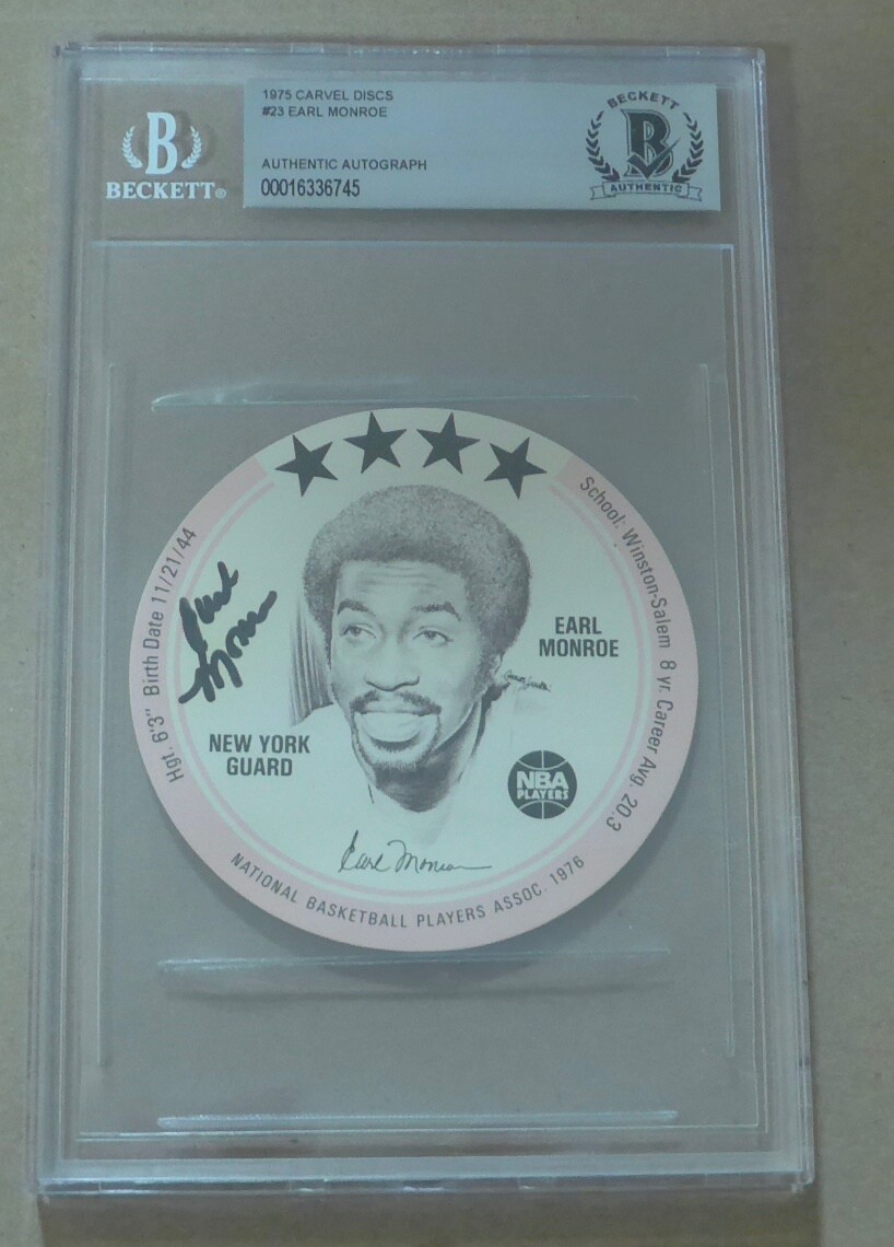 Earl Monroe Autographed Signed New York Knicks Beckett authenticated/slabbed auto 1976 Carvel Disc NY Knicks 