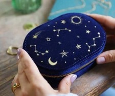 Lisa Angel UK Starry Night Printed Velvet Jewelry Case Navy For Travel or Vanity