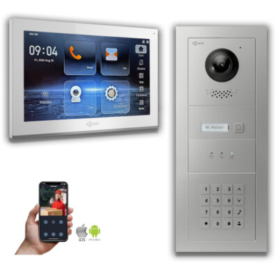 Goliath IP Video Türsprechanlage mit Kamera 10-Zoll Zahlencode Anzeige Silber 