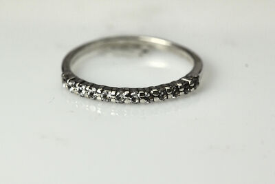『SA RING 925 19』 925 Sterling Silver Size 7 Thin Cubic Zirconia Band 1.1 Grams