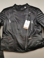 Paul Smith Mainline Womens Size 46 Uk 14 Leather Biker Jacket Nwt Lambskin Black