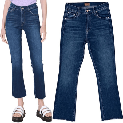 Mother The Insider Ankle Fray Jeans in Sweet Lime Dark Wash Denim 