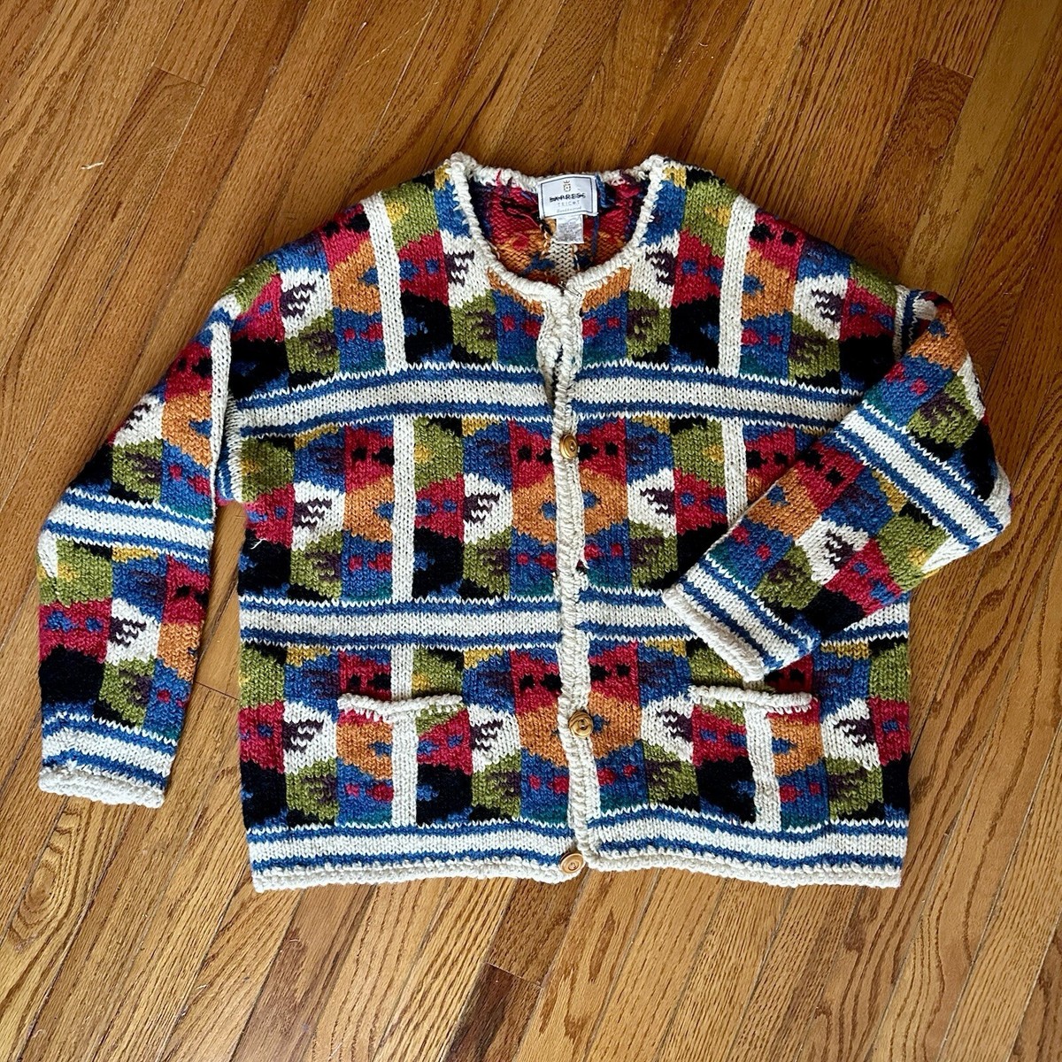 Vintage 90s Hand Knit Southwestern Geometric Boxy Oversized