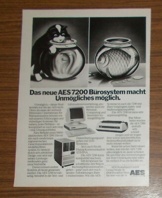 Seltene Werbung AES 7200 Bürosystem Personal Computer 1983
