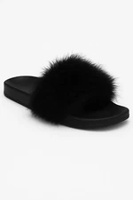 I.N.C International Concepts Marabou Pool Slides Black|White - S(5-6)  XL(11-12)