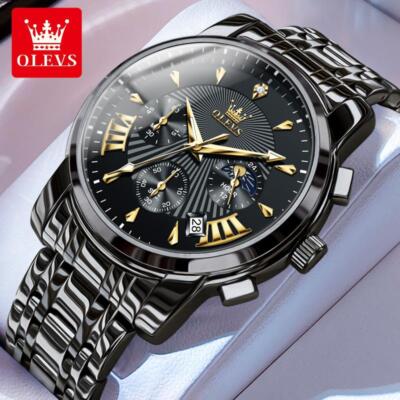 OLEVS 2858 Herren Multifunktionale Business Wasserdicht Analog Quarz Uhr SCHWARZ