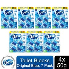 Image of 7xBloo Toilet Blocks Original Blue Clean+Fresh with Fresh Fragrance, 4x50g