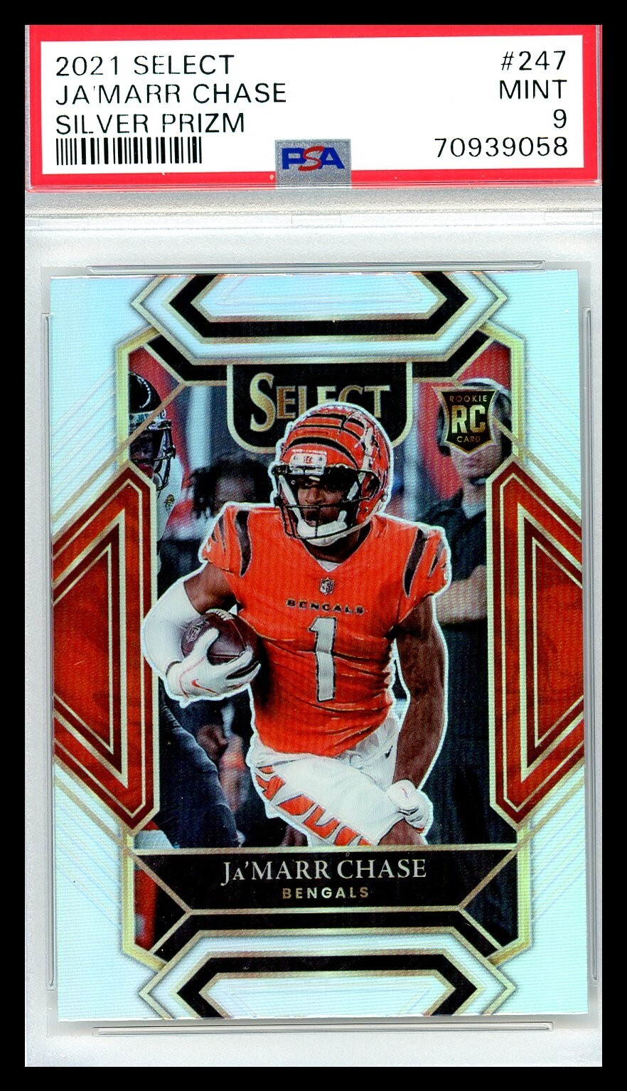 2021 Panini Select Club Level #247 Ja'Marr Chase RC Silver Prizm PSA 9 MINT