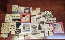 Lot of 75 Wooden Rubber Stamps Christmas Paper Crafting Cards Stampin Up More