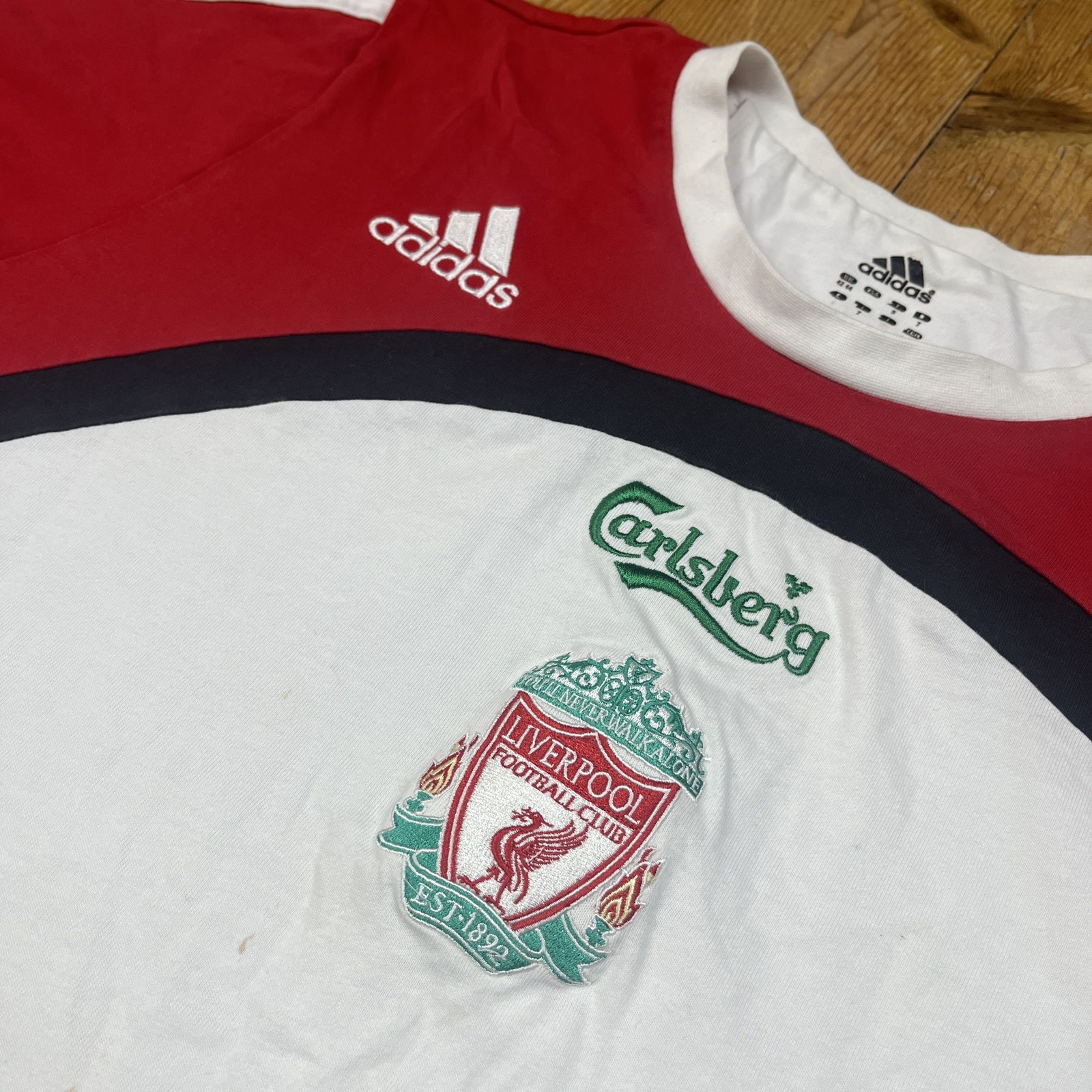 White Red Liverpool FC 2007 /08 Adidas Carlsberg Cotton T Shirt Top - Large image 4