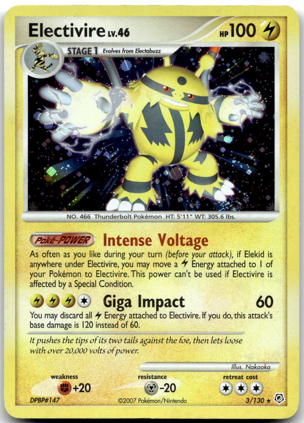 Electivire 3/130 Holo Rare Diamond & Pearl Pokemon Lightly Played