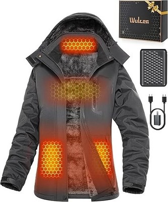Wulcea Graphene Electric Heated Jacket Women Fur Lined Waterproof Dark Gray L