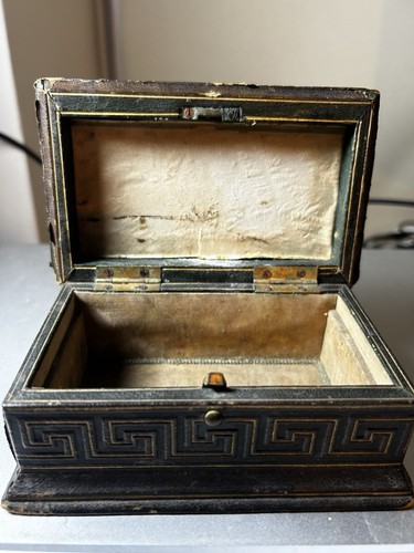 Antique Leather Covered Wooden Stamp Storage Box - Picture 8 of 16