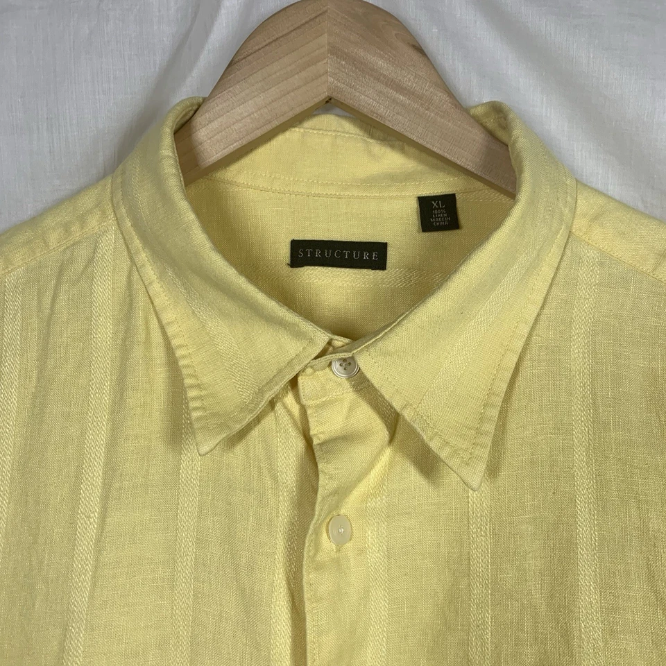Structure 100% Linen Textured Woven Yellow Casual Button Down Shirt Size XL - Image 2 of 4