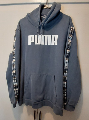 PUMA Blue Spellout Logo Hoodie Pullover Sweater Men's Size XXL