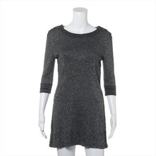 Chanel Coco Button 17/18 Wool & Nylon Knit dress 34 Ladies' Gray x silver  P5739