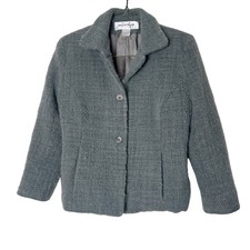 Jones New York Women's Gray Wool Blend Boucle Button Front Blazer Jacket Size 8