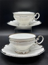 Pair Hutschenreuther Revere, White w/ Platinum: Cup & Saucer Set (s), 2 1/4"