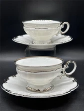 Pair Hutschenreuther Revere, White w/ Platinum: Cup & Saucer Set (s), 2 1/4"