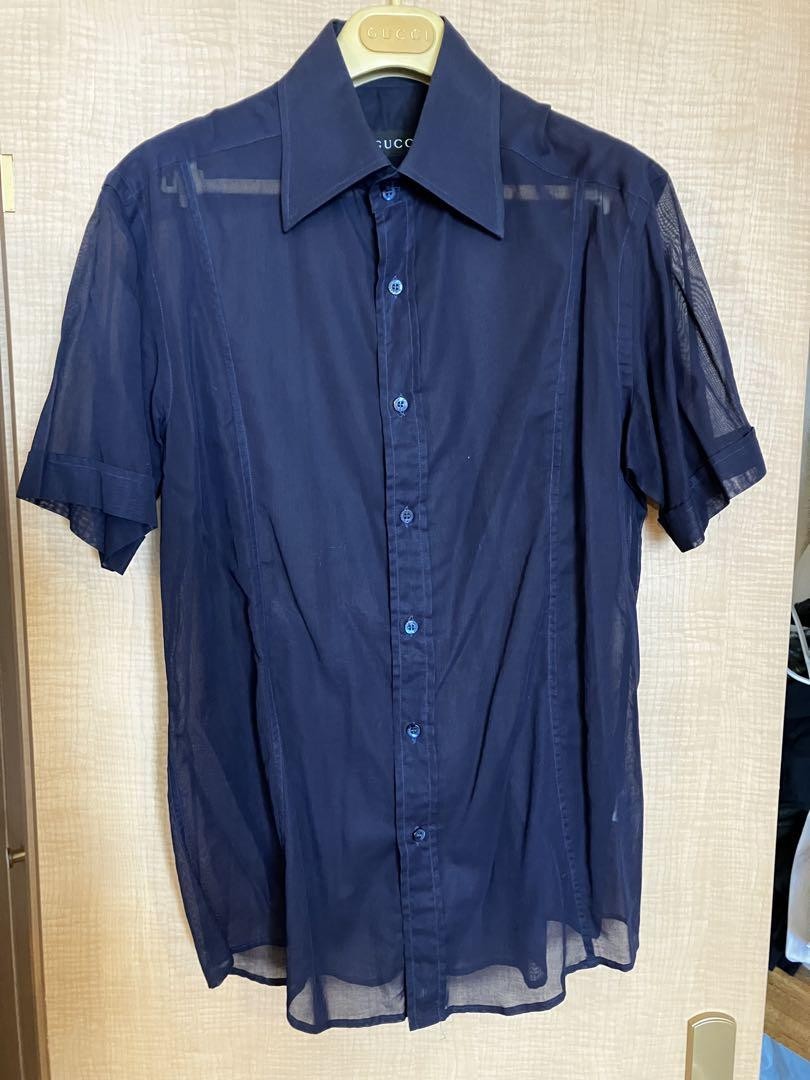 Gucci Navy Sheer Short Sleeve Shirt Size 16 Pre-Owned